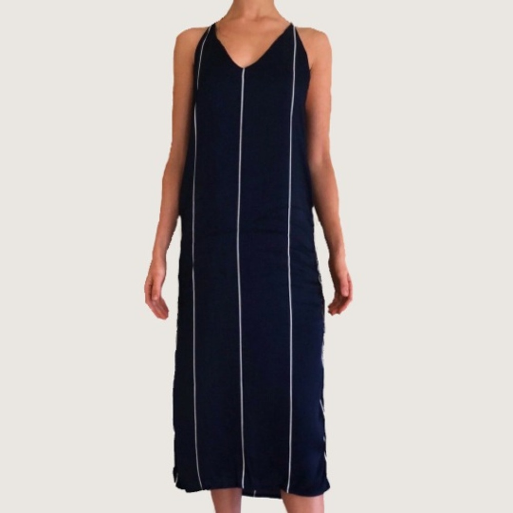 Faithfull The Brand Navy Pinstripe Dress